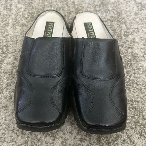 Feet First Black Leather Slides Mules 36 - Picture 2 of 7